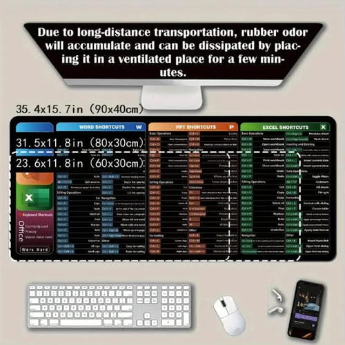 Alfombrilla de Escritorio Antideslizante con Acceso Directo al Teclado y Comandos de Ordenador, 300 x 800 x 2 mm (N.° 7)