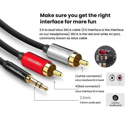 Cable de audio VEGGIEG 3,5 mm a 2 RCA para altavoces móvil y ordenador (10 m)