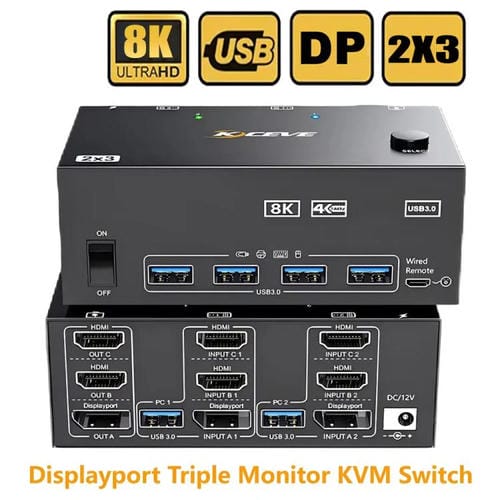Conmutador KVM KCEVE KC-KVM204DH 2 entradas 4 salidas 8K 60 Hz para 2 ordenadores 4 monitores (Enchufe australiano)
