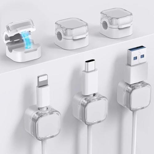 AhaStyle WG159 - Organizador de cables magnético de escritorio (6 unidades, clip de plástico, blanco)