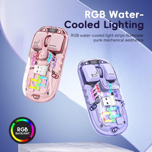 Ratón inalámbrico IMICE T300 de 4 teclas, 1600 DPI, RGB, luminoso, Bluetooth, modo dual, carga, silencioso, con cubierta trasera magnética (rosa)