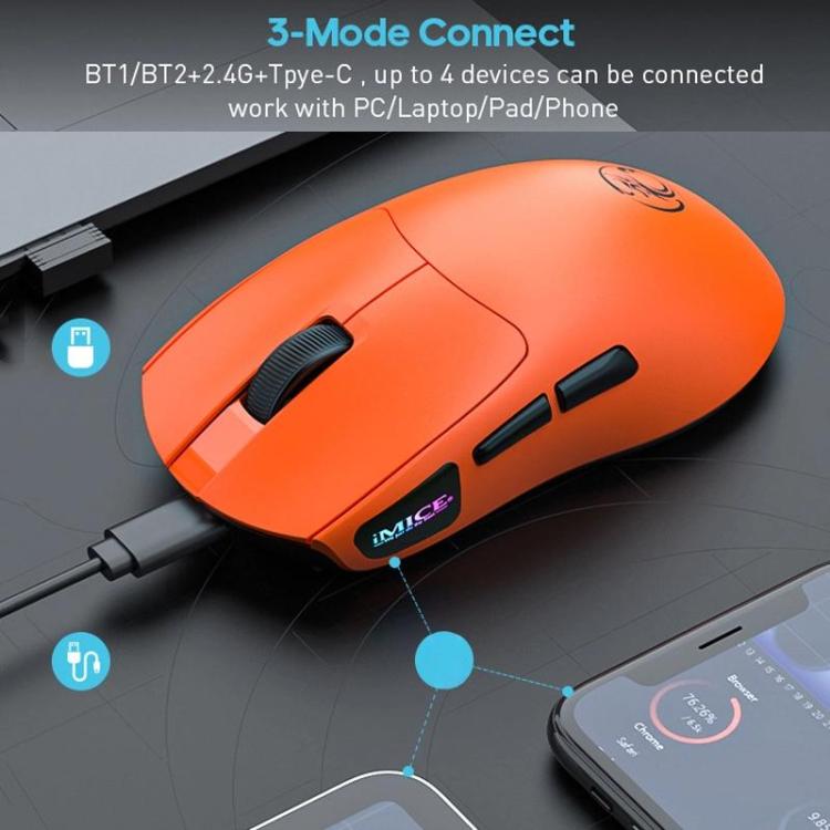 Ratón inalámbrico iMICE G900 para juegos 6 teclas 12800 DPI recargable tres modos (Blanco)