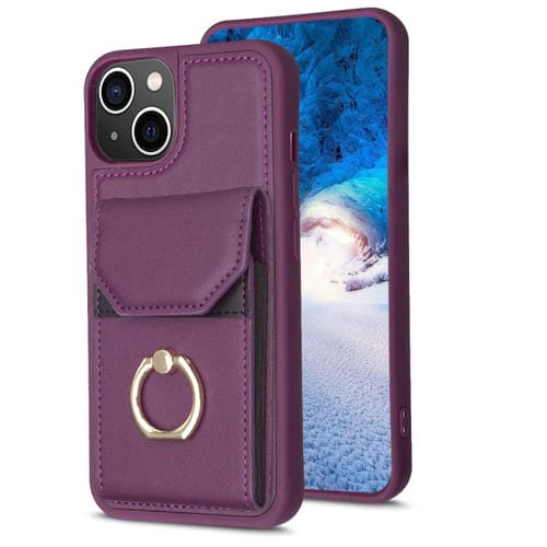 Para iPhone 15 Bf29 Funda para TelĂ©fono con Soporte para Anillo y Bolsa para Tarjeta de Ărgano (PĂșrpura Oscuro) - MOVILSTORE