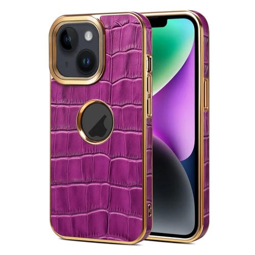 Para iPhone 15 Denior Funda para TelĂ©fono con Galvanoplastia de Cuero Genuino con Textura de Cocodrilo (PĂșrpura) - MOVILSTORE
