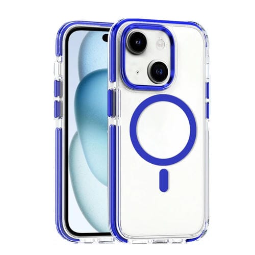 Para iPhone 15 Estuche para Teléfono a Prueba de Golpes para PC Transparente Híbrido Magsafe TPU de Doble Color (Azul) - MOVILSTORE