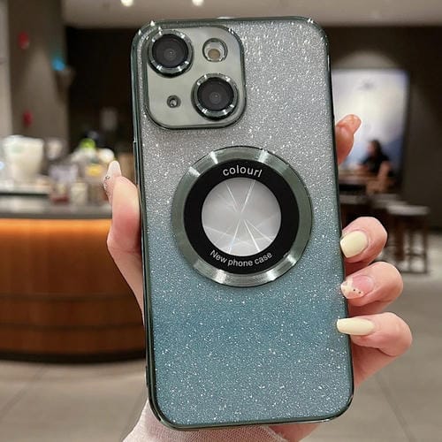 Para iPhone 15 Estuche para Teléfono de TPU con Galvanoplastia con Brillo Degradado Magsafe (Verde) - MOVILSTORE