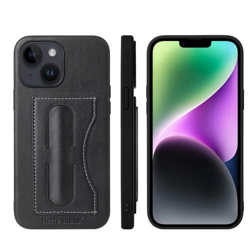 Para iPhone 15 Fierre Shann Holder Contraportada Funda para Teléfono Pu (Negro) - MOVILSTORE