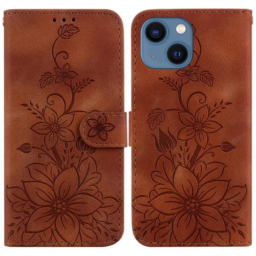Para iPhone 15 Funda de Cuero con Relieve Lily (MarrĂłn) - MOVILSTORE