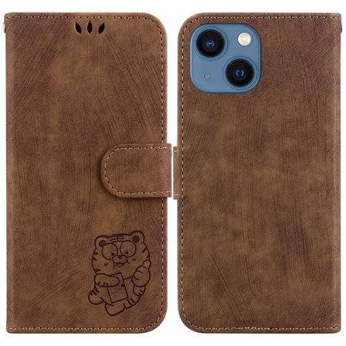 Para iPhone 15 Funda de Cuero con Relieve Little Tiger (MarrĂłn) - MOVILSTORE