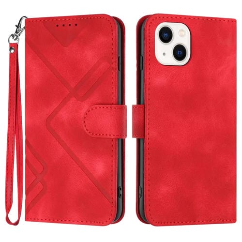 Para iPhone 15 Funda de Cuero con Sensación de Piel y Patrón de Líneas (Rojo) - MOVILSTORE