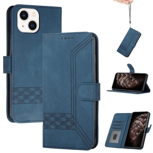 Para iPhone 15 Funda de Cuero con Tapa Cubic Skin Feel (Azul) - MOVILSTORE