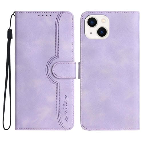 Para iPhone 15 Funda de Cuero para Teléfono con Sensación de Piel y Patrón de Corazón (Púrpura) - MOVILSTORE