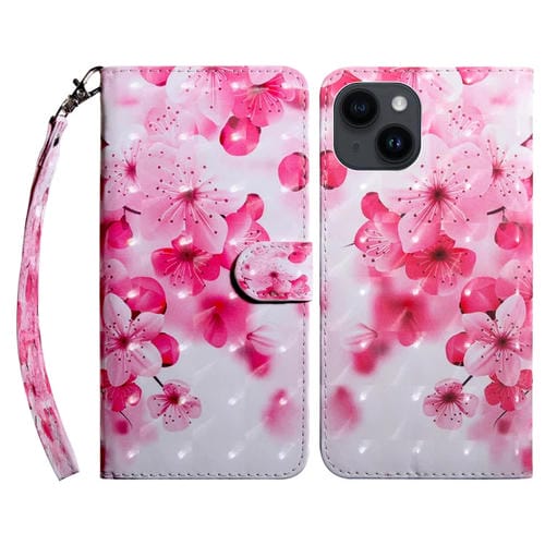 Para iPhone 15 Funda de Cuero Pintada En 3D (Flor Roja) - MOVILSTORE