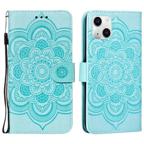 Para iPhone 15 Funda de Teléfono de Cuero con Tapa Horizontal con Patrón de Relieve de Mandala (Verde) - MOVILSTORE