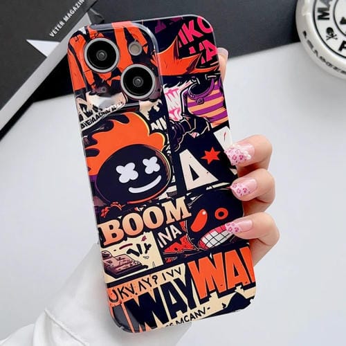 Para iPhone 15 Funda para Teléfono con Orificio Preciso para PC con Patrón Pintado (Cómics Naranjas) - MOVILSTORE