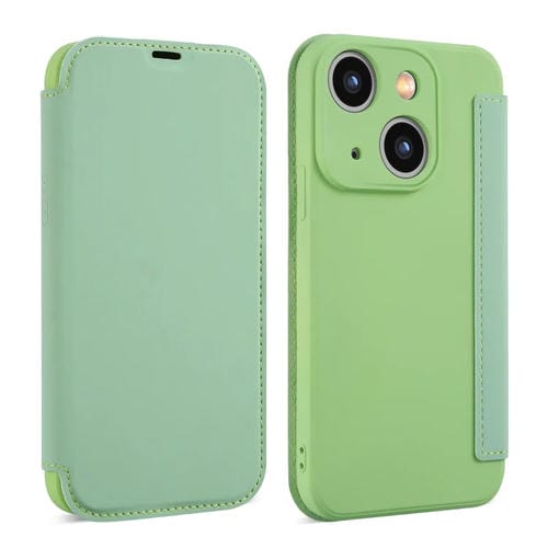 Para iPhone 15 Funda para TelĂ©fono de Cuero con SensaciĂłn de Piel LĂquida y Ranuras para Tarjetas (Verde TĂ©) - MOVILSTORE