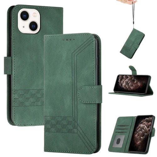 Para iPhone 15 Funda para Teléfono de Cuero con Tapa Cubic Skin Feel (Verde) - MOVILSTORE