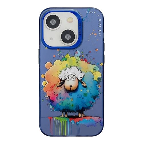 Para iPhone 15 Funda para TelĂ©fono PC + TPU con Pintura al Ăleo con PatrĂłn Animal (Oveja) - MOVILSTORE