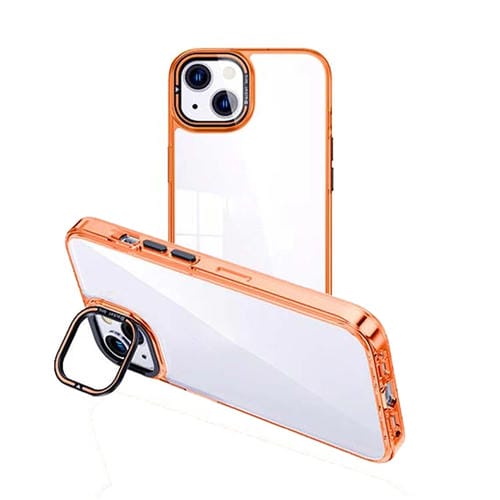 Para iPhone 15 Funda Transparente para Teléfono con Soporte para Cåmara Invisible (Naranja) - MOVILSTORE