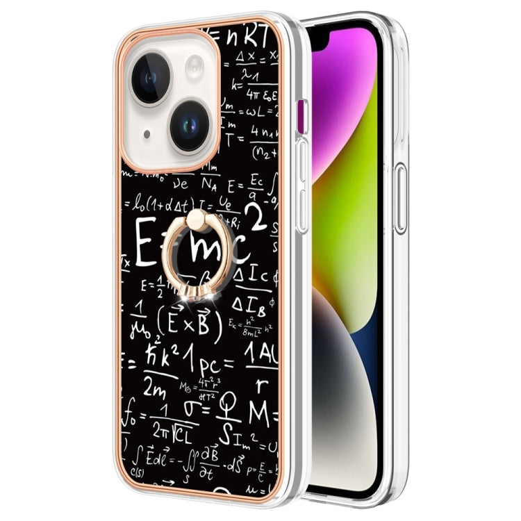 Para iPhone 15 Galvanoplastia Caja de Teléfono Imd de Doble Cara con Soporte para Anillo (Ecuación) - MOVILSTORE