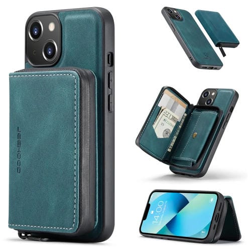 Para iPhone 15 Jeehood Funda de Cuero para Teléfono con Billetera con Cremallera Magnética (Azul) - MOVILSTORE
