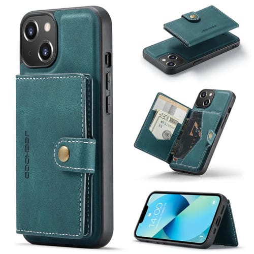 Para iPhone 15 Jeehood Funda de Teléfono de Cuero Desmontable Magnética Retro (Azul) - MOVILSTORE