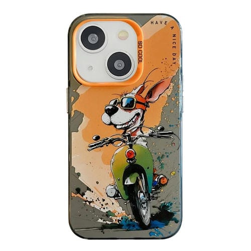Para iPhone 15 PatrĂłn de Animales Serie de Pintura al Ăleo PC + Estuche para TelĂ©fono TPU (Perro de Bicicleta) - MOVILSTORE