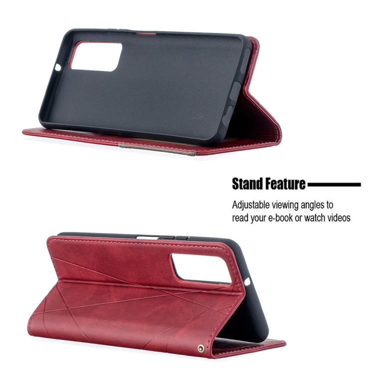 Para Huawei P Smart 2021 / Y7A Prismático Invisible Horizontal Horizontal Flip Funda de cuero con soporte y ranuras para tarjeta y marco de fotos (rojo)