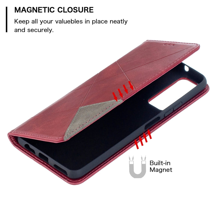 Para Huawei P Smart 2021 / Y7A Prismático Invisible Horizontal Horizontal Flip Funda de cuero con soporte y ranuras para tarjeta y marco de fotos (rojo)