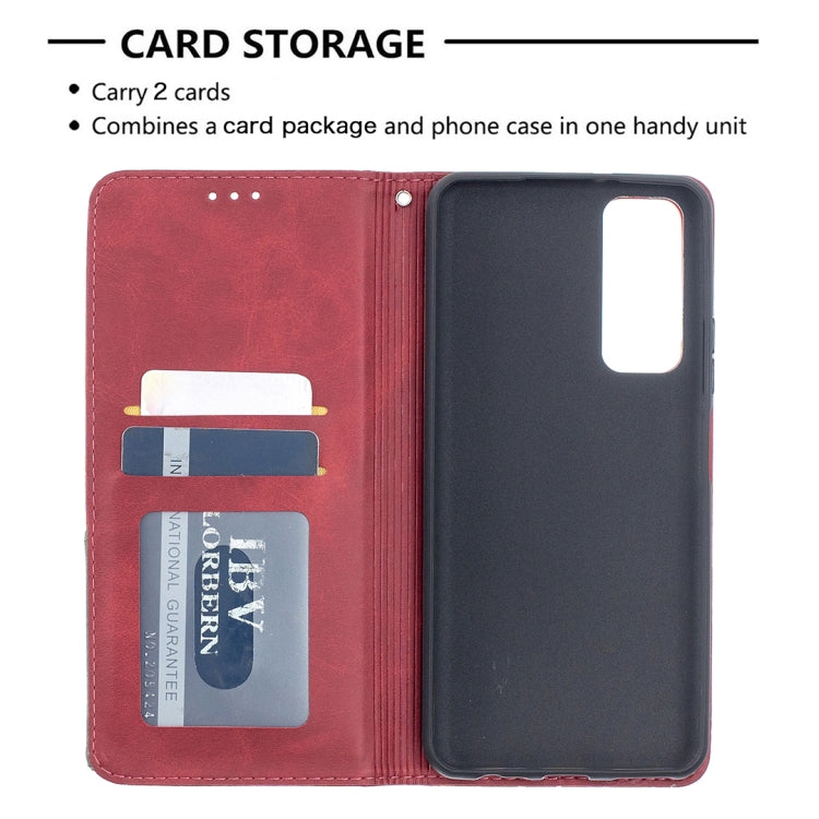 Para Huawei P Smart 2021 / Y7A Prismático Invisible Horizontal Horizontal Flip Funda de cuero con soporte y ranuras para tarjeta y marco de fotos (rojo)