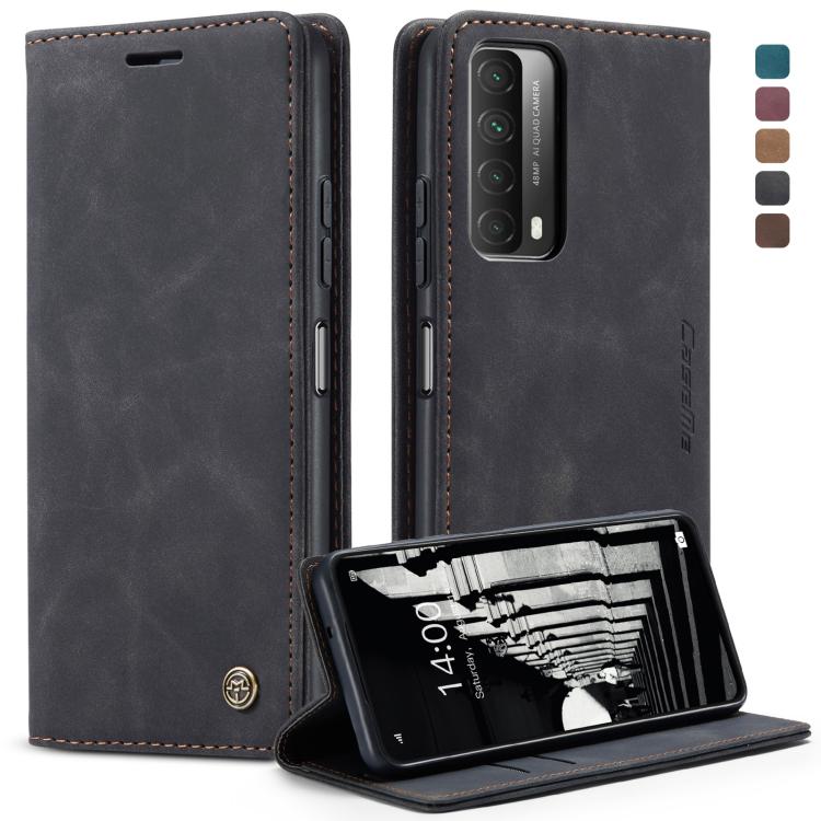 Para Huawei P Smart 2021 Caseme-013 Funda de cuero Horizontal Horizontal Frostontal Frostontal Multifuncional con ranura para tarjeta y soporte y billetera (Negro)
