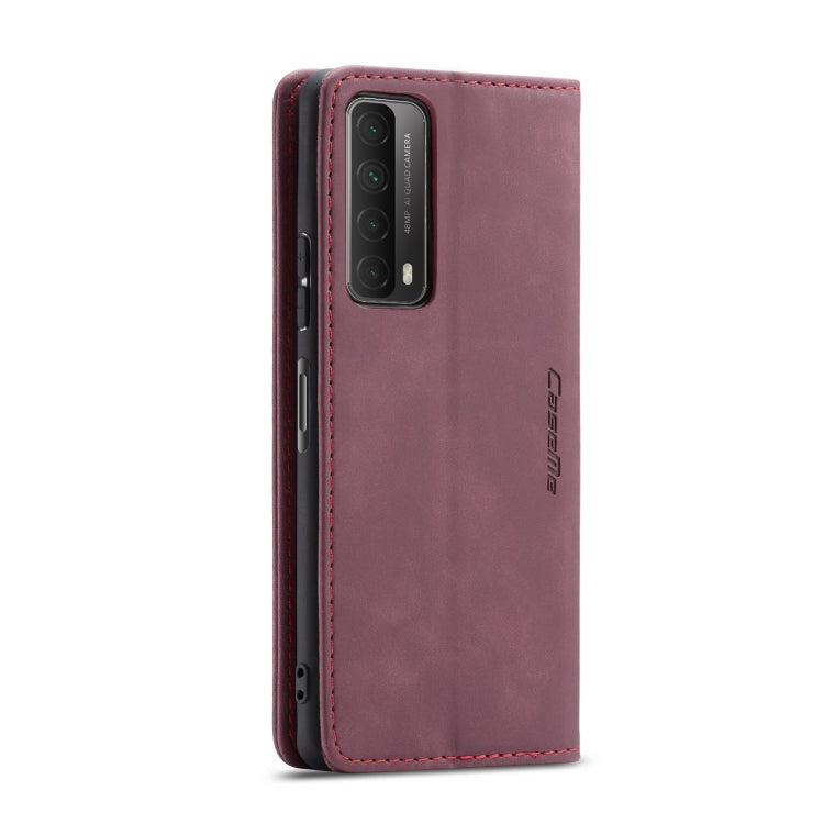 Para Huawei P Smart 2021 Caseme-013 Funda de cuero Horizontal Horizontal Horizontal Frostontal Multifuncional con ranura para tarjeta y soporte y cartera (Rojo del vino)