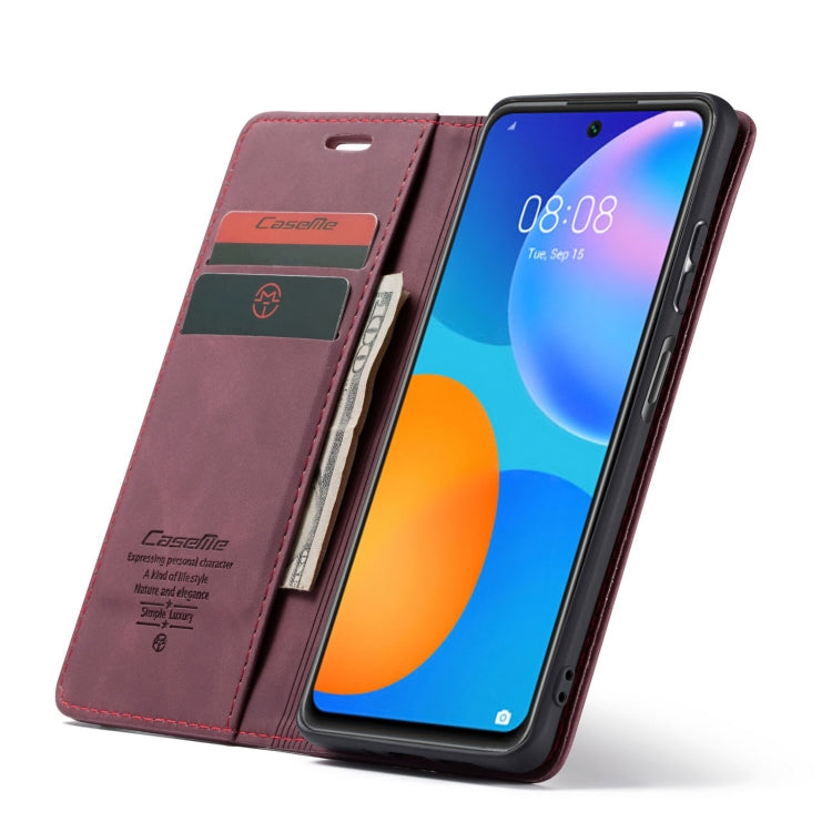 Para Huawei P Smart 2021 Caseme-013 Funda de cuero Horizontal Horizontal Horizontal Frostontal Multifuncional con ranura para tarjeta y soporte y cartera (Rojo del vino)