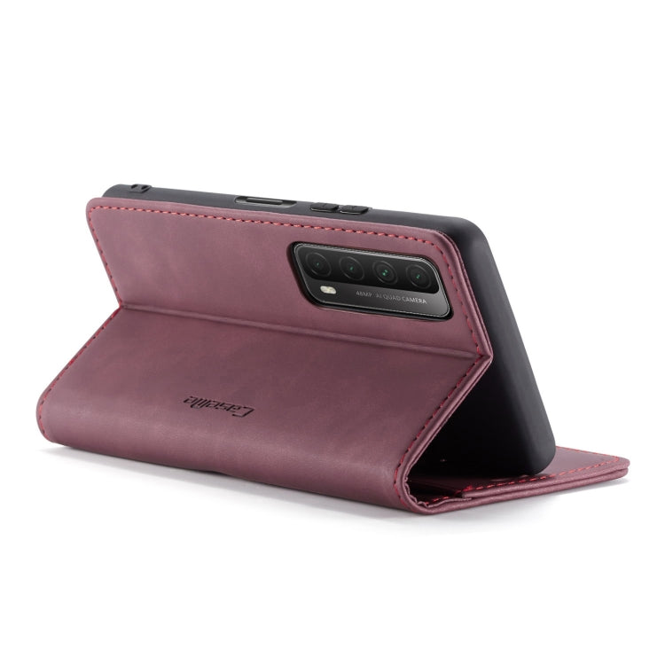 Para Huawei P Smart 2021 Caseme-013 Funda de cuero Horizontal Horizontal Horizontal Frostontal Multifuncional con ranura para tarjeta y soporte y cartera (Rojo del vino)
