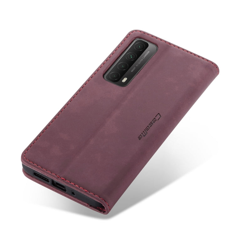 Para Huawei P Smart 2021 Caseme-013 Funda de cuero Horizontal Horizontal Horizontal Frostontal Multifuncional con ranura para tarjeta y soporte y cartera (Rojo del vino)