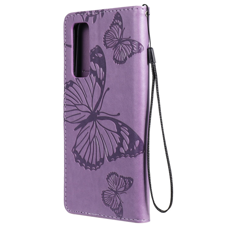Para Huawei P Smart 2021 3D Butterflies Patrón de estampado de estampado horizontal Flip Funda con soporte y ranura para tarjeta y billetera (púrpura)