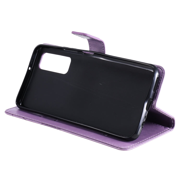 Para Huawei P Smart 2021 3D Butterflies Patrón de estampado de estampado horizontal Flip Funda con soporte y ranura para tarjeta y billetera (púrpura)