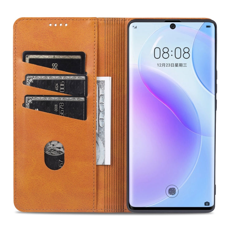 Para Huawei nova 8 5G AZNS Estuche de cuero con tapa magnética con textura de becerro horizontal con ranuras para tarjetas, soporte y billetera (rojo)