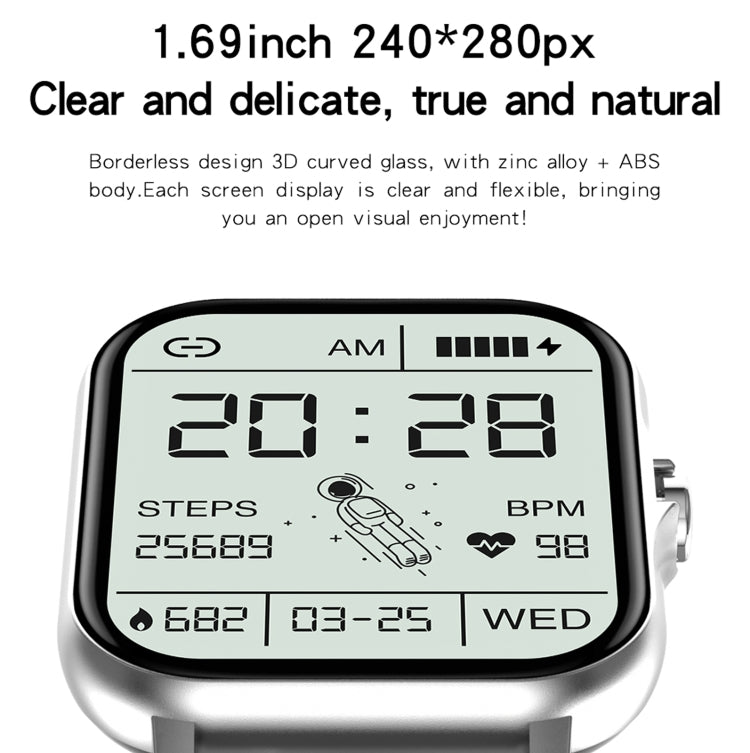Reloj Inteligente Gt20 1,69 Pulgadas TFT IP67 Control Música Llamada Bluetooth Correa de Acero (Plata)