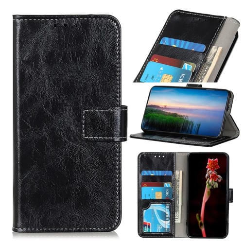 Para Google Pixel 6 Pro Retro Crazy Horse Texture Horizontal Flip Funda de cuero con soporte y ranuras para tarjetas y marco y billetera (negro)