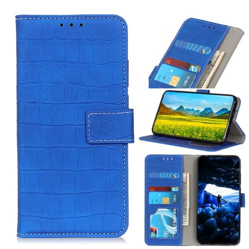 Para Google Pixel 6 caja de cuero horizontal de la textura de cocodrilo con soporte y ranuras para tarjetas y marco y billetera (azul)