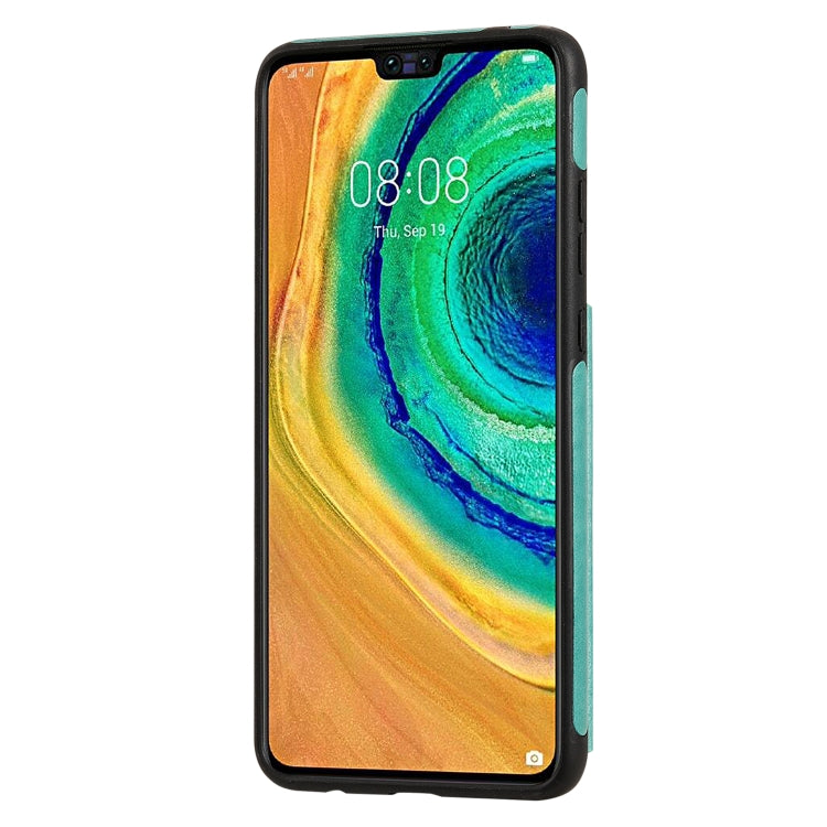 Funda protectora a prueba de golpes con patrón en relieve de árbol de gato Huawei Mate 30 con ranuras para tarjetas y marco de fotos (verde)
