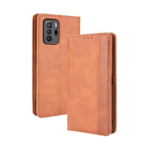Para Xiaomi Redmi Note 10 Pro 5G / POCO X3 GT Hebilla magnética Retro Crazy Horse Texture Horizontal Flip Funda con soporte y tragamonedas de tarjetas y marco de fotos (marrón)