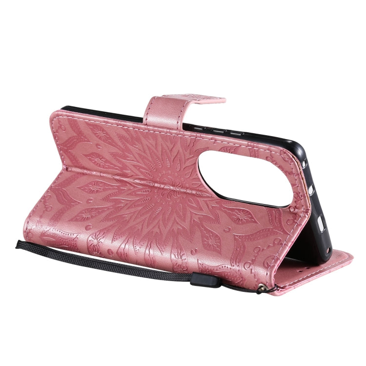 Para Huawei P50 Pro Sun Sun Pattern Horizontal Flip Funda de cuero con ranura para tarjeta y soporte y cartera y cordón (rosa)