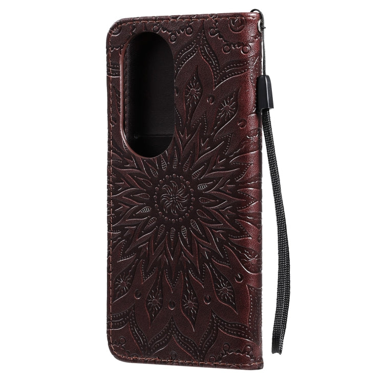 Para Huawei P50 Pro Sun Sun Pattern Horizontal Flip Funda de cuero con ranura para tarjeta y soporte y cartera y cordón (marrón)