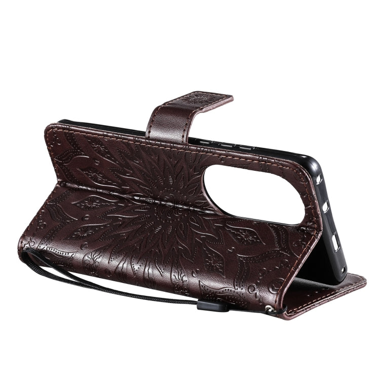 Para Huawei P50 Pro Sun Sun Pattern Horizontal Flip Funda de cuero con ranura para tarjeta y soporte y cartera y cordón (marrón)
