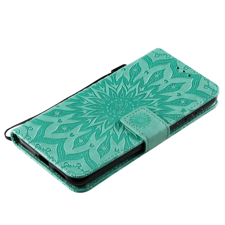 Para Huawei P50 Sun Pattern Horizontal Flip Funda de cuero con ranura para tarjeta y soporte y billetera y cordón (verde)