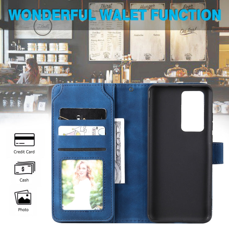 Para HUAWEI P40 PROY PIEL Sienta la funda de cuero Horizontal Flip PU con el soporte y las ranuras de las tarjetas múltiples y la cartera y el marco de la foto (azul)