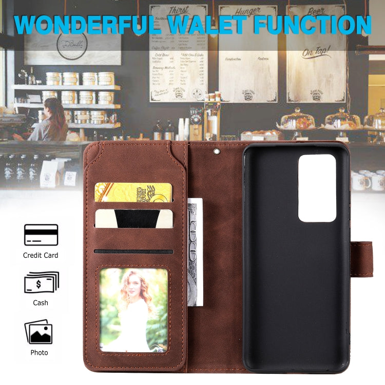 Para Huawei P40 PRO Siente la piel de la piel Funda de cuero Horizontal Flip PU con soporte y tragamonedas de tarjetas múltiples y billetera y lanyard y marco de fotos (marrón)