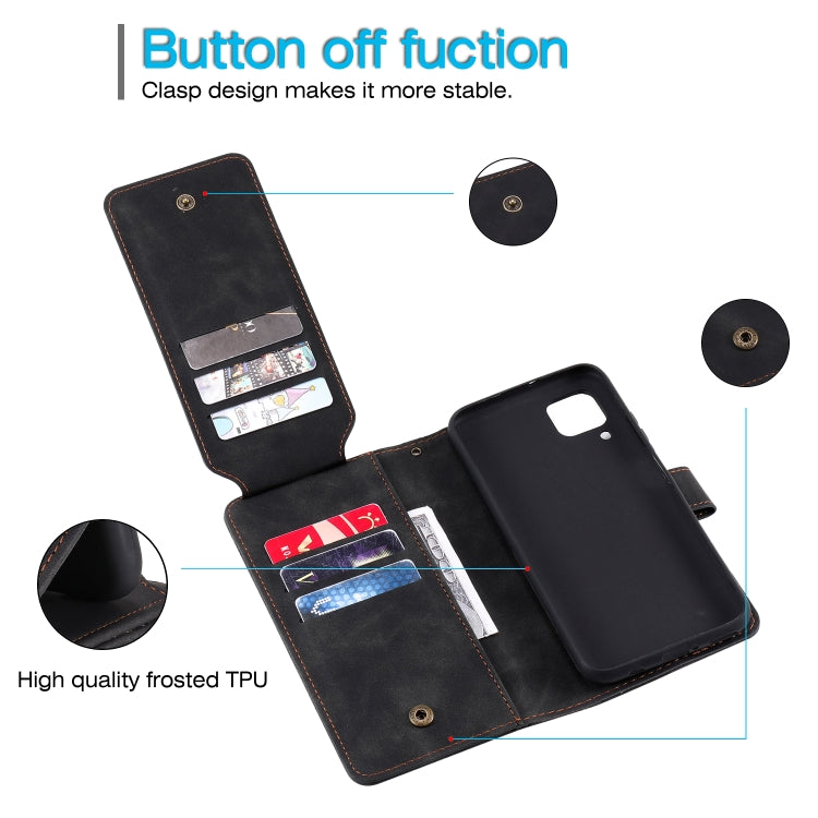 Para Huawei P40 Lite Siente la piel de la piel de la piel de la piel Horizontal Flip PU Funda con soporte y tragamonedas de tarjetas múltiples y billetera y lanyard y marco de fotos (negro)
